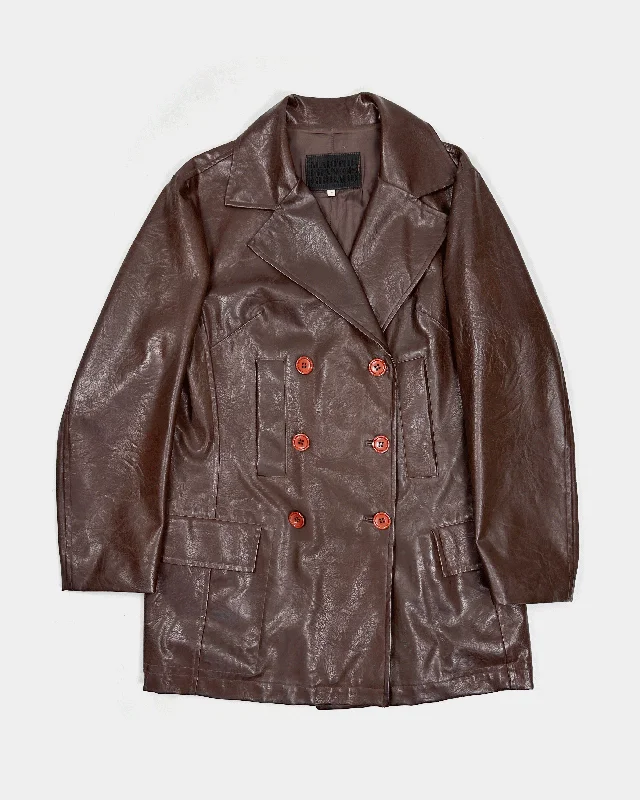 Marithé Francois Girbaud Synthetic Leather Brown Jacket 1990's Fitted Jacket Loose Jacket Oversized Jacket
