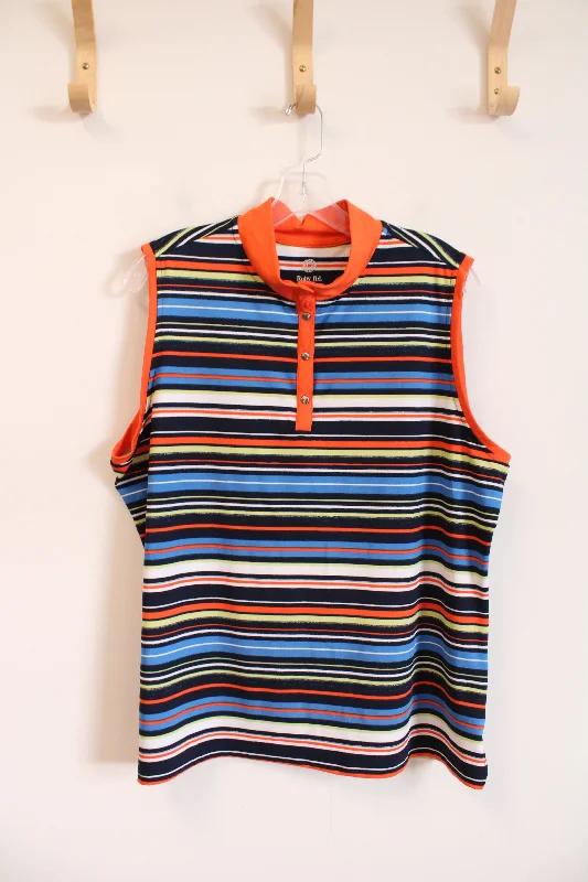 Ruby Rd. Multi-Colored Striped Quarter Buttoned Tank | XL sleep tank top