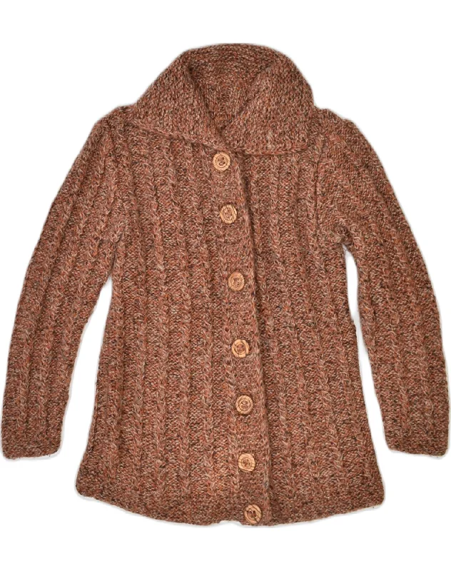 VINTAGE Womens Cardigan Sweater UK 12 Medium Brown Cotton Fabric Linen Fabric Terry Fabric VINTAGE Womens Cardigan Sweater UK 12 Medium Brown Cotton Fabric Linen Fabric Terry Fabric