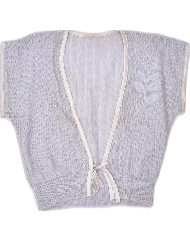 VINTAGE Womens Sleeveless Cardigan Sweater UK 14 Large Grey Wool Collared Crew Neck Turtle Neck VINTAGE Womens Sleeveless Cardigan Sweater UK 14 Large Grey Wool Collared Crew Neck Turtle Neck