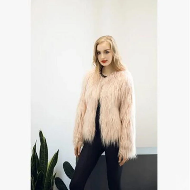 Fluffy faux fur coat women warm chic female outerwear Black elegant jacket coat hairy plus size overcoat Zippered Jacket Buttoned Jacket Snapped Jacket