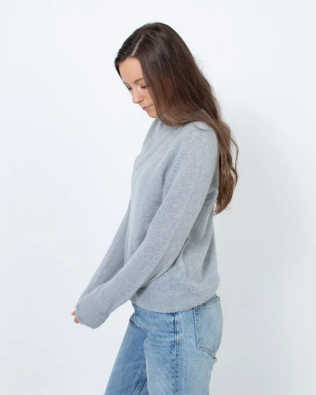 Light Grey Pullover Sweater Ruffle Sleeve Feminine