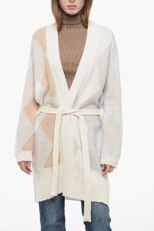 ArchivioB Casentino Wool Long Cardigan with Geometric Motif M Standard size Modern Contemporary chic ArchivioB Casentino Wool Long Cardigan with Geometric Motif M Standard size Modern Contemporary chic