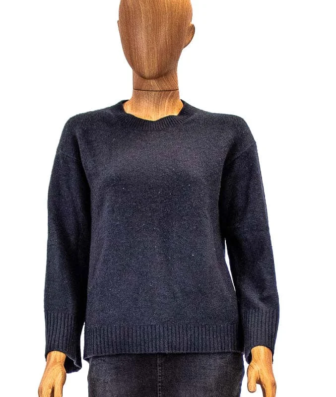 Navy Cashmere Pullover Sweater Seamless Knit Pullover