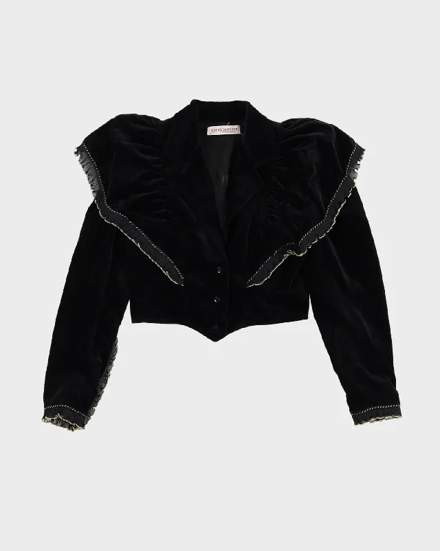 Rocco Barocco Black Velvet Jacket - S Zippered Front Buttoned Front Snap Front