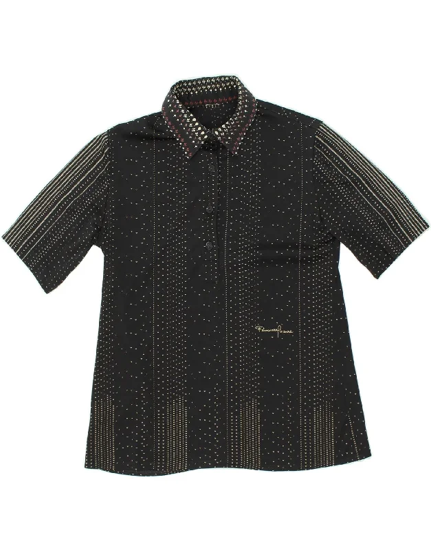 PRIMAVERA FIRENZE Womens Short Sleeve Pullover Shirt UK 10 Small Black Fleece Warm Pullover