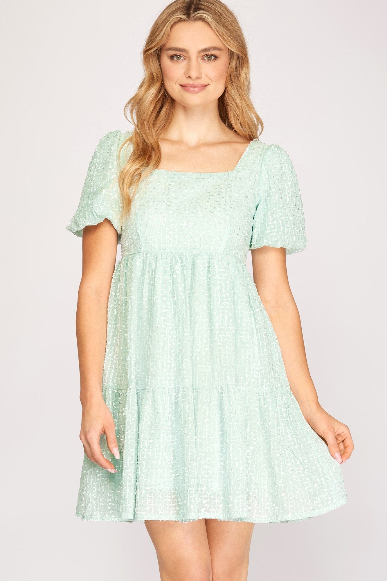 She & Sky Square Neck Tiered Babydoll Dress