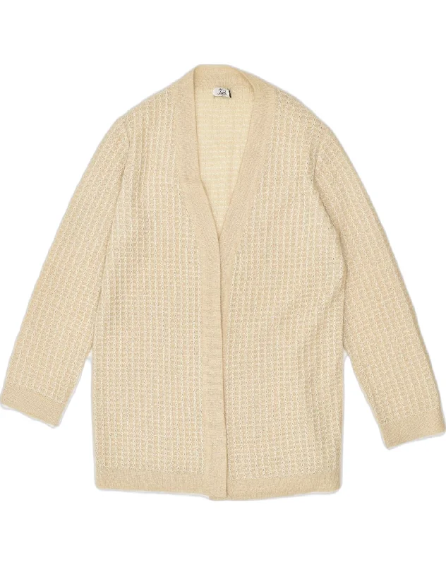 VINTAGE Womens Cardigan Sweater IT 46 Large Beige Faux Fur Fabric Real Fur Fabric Shearling Fabric VINTAGE Womens Cardigan Sweater IT 46 Large Beige Faux Fur Fabric Real Fur Fabric Shearling Fabric