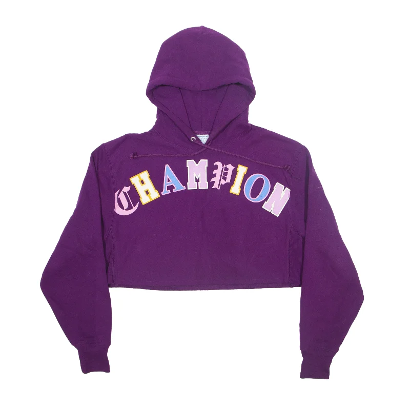 CHAMPION Reverse Weave Cut Off Cropped Hoodie Purple Pullover Womens M Short Sleeve Top CHAMPION Reverse Weave Cut Off Cropped Hoodie Purple Pullover Womens M Short Sleeve Top