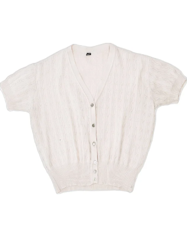 VINTAGE Womens Short Sleeve Cardigan Sweater IT 52 2XL Pink Cotton Mesh Blend Leather Blend Suede Blend VINTAGE Womens Short Sleeve Cardigan Sweater IT 52 2XL Pink Cotton Mesh Blend Leather Blend Suede Blend