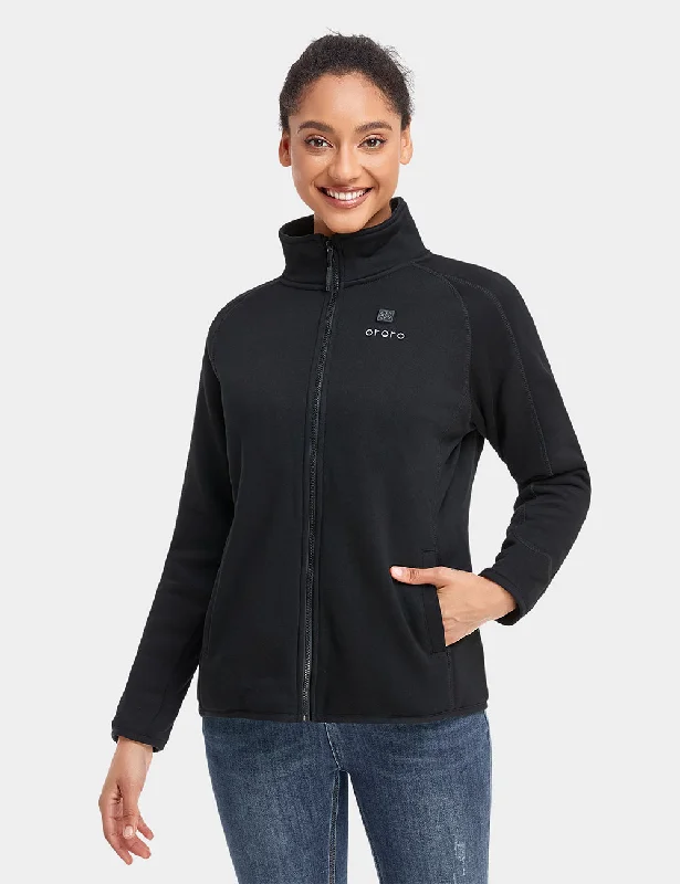 Women's Heated Full-Zip Fleece Jacket - Black Zip Front Button Front Snap Front