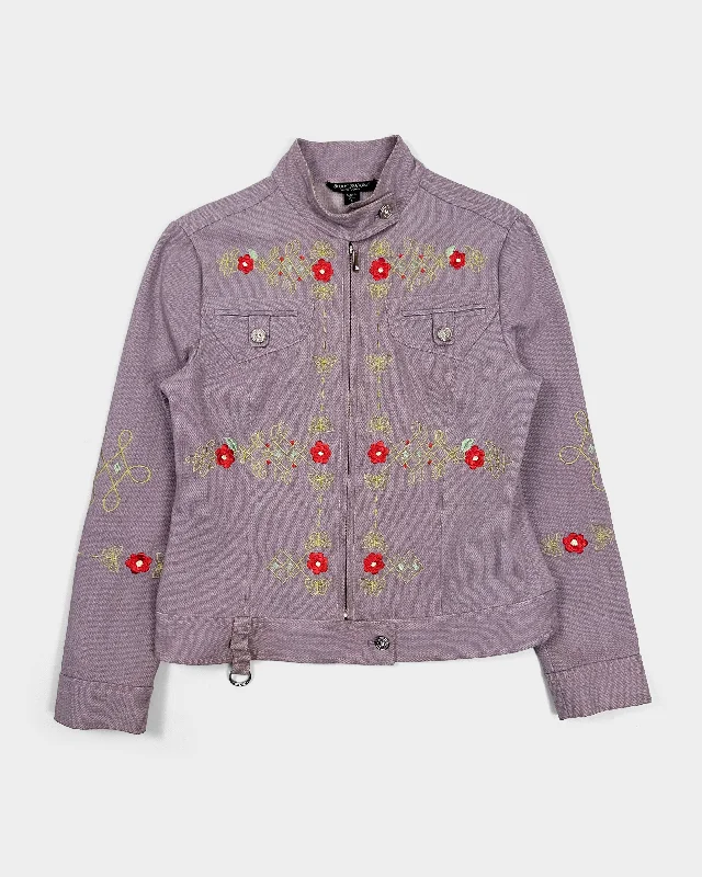 Betsey Johnson Violet Embroidered Jacket 1990's Striped Jacket Polka Dot Jacket Floral Jacket