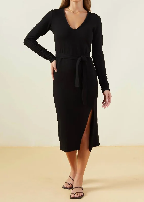 Supersoft Fleece Dress With Tie In Black