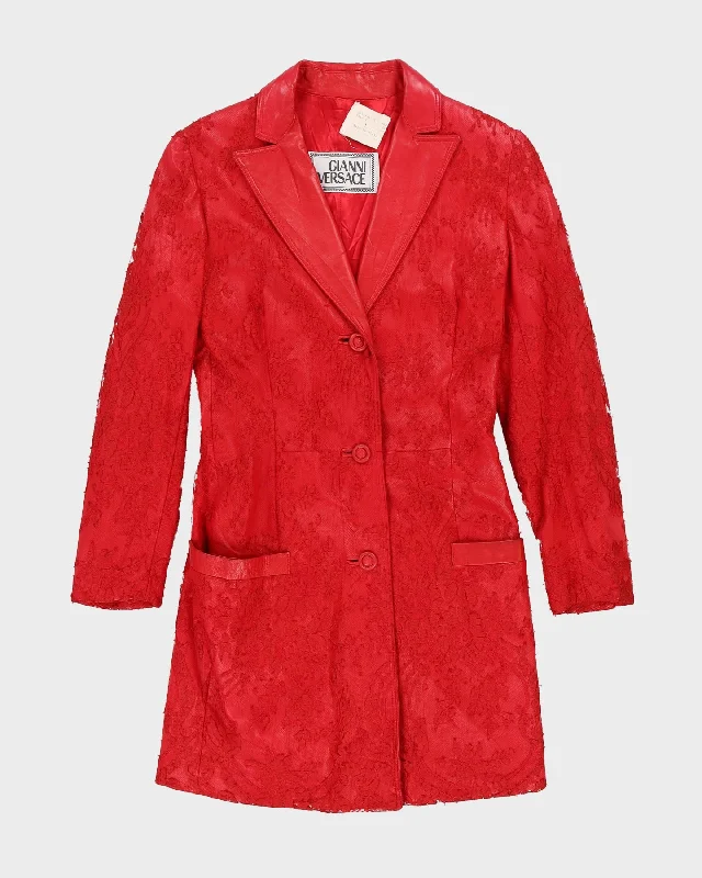 Gianni Versace Red Leather And Lace Jacket - XS / S Denim Fabric Leather Fabric Suede Fabric