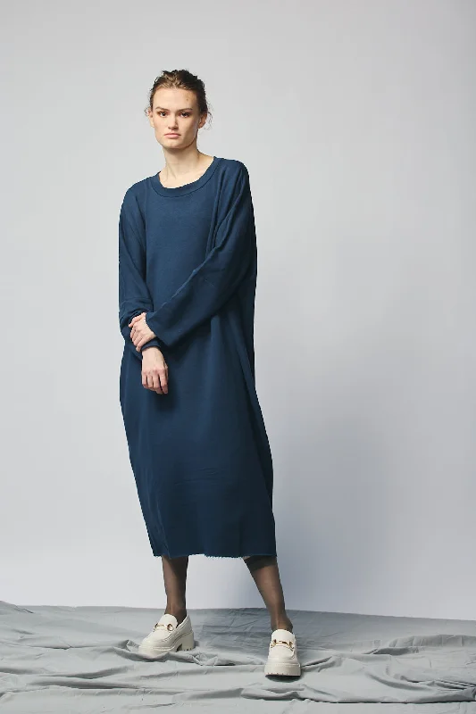 Pullover Sweatshirt Dress (Navy) Hoodie with Metallic Shiny Futuristic