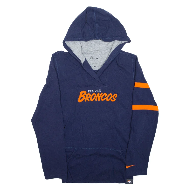 NIKE NFL Denver Broncos USA Hoodie Blue Pullover Womens L Flutter Sleeve Feminine