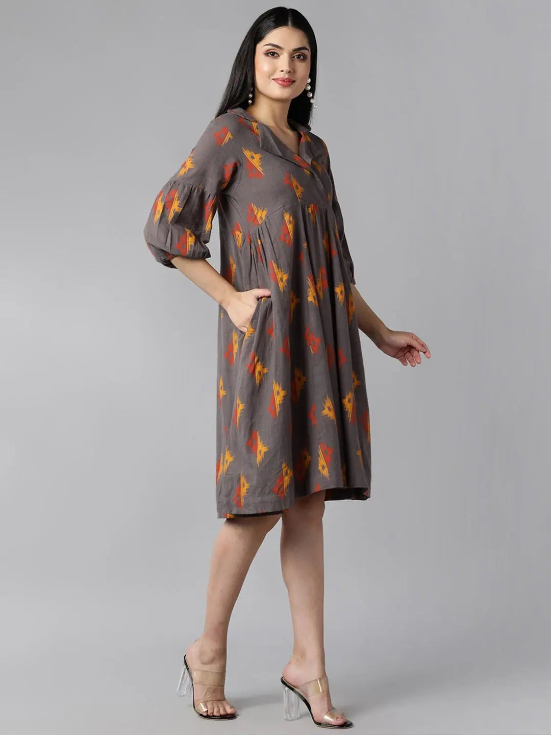 Ahika Taupe Printed Dress