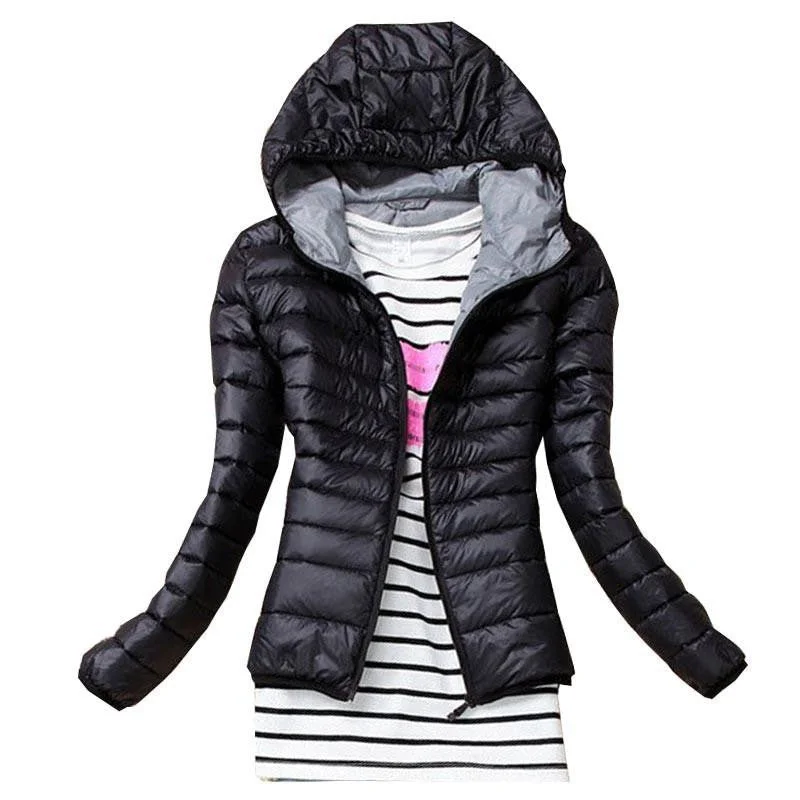 Women Basic Jacket Coat Female Slim Hooded Brand Cotton Coats Casual Black Jackets Stand-Up Collar Roll-Neck Collar Turtle Neck