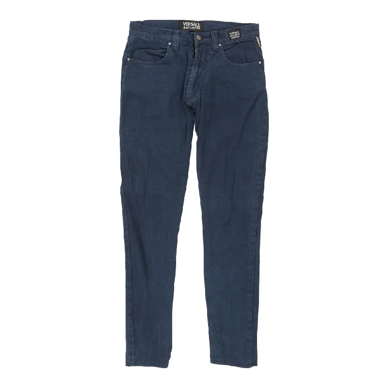 Versace Jeans Couture Skinny Fit Trousers - 28W UK 6 Blue Cotton Blend Trousers Fleece Cozy Versace Jeans Couture Skinny Fit Trousers - 28W UK 6 Blue Cotton Blend Trousers Fleece Cozy