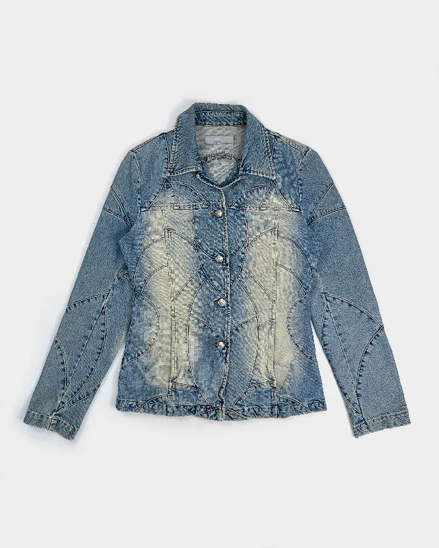 Iceberg Layered Faded Denim Jacket 1990's Appliqued Jacket Beaded Jacket Sequined Jacket