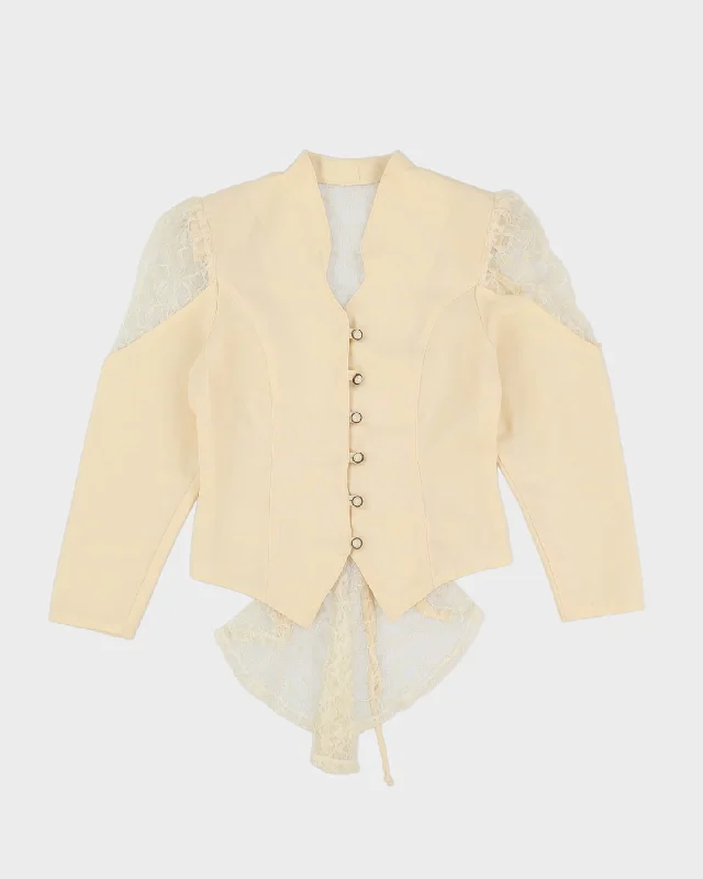 Vintage 1990s Cream With Lace Detailed Back Jacket - S Denim Jacket Leather Jacket Suede Jacket Vintage 1990s Cream With Lace Detailed Back Jacket - S Denim Jacket Leather Jacket Suede Jacket