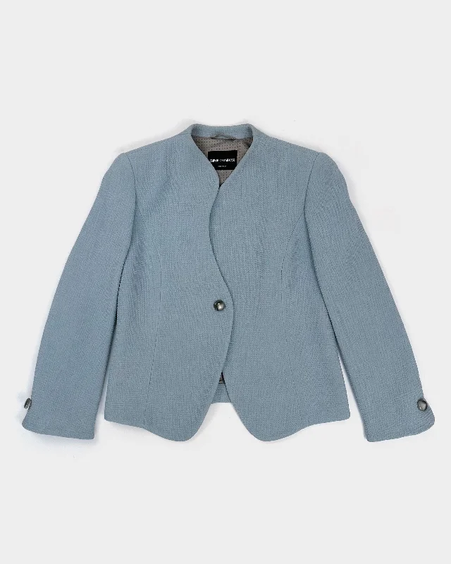 Armani Wool Blue "S" Puzzle Button Jacket 2016 Print Jacket Jacquard Jacket Embroidered Jacket