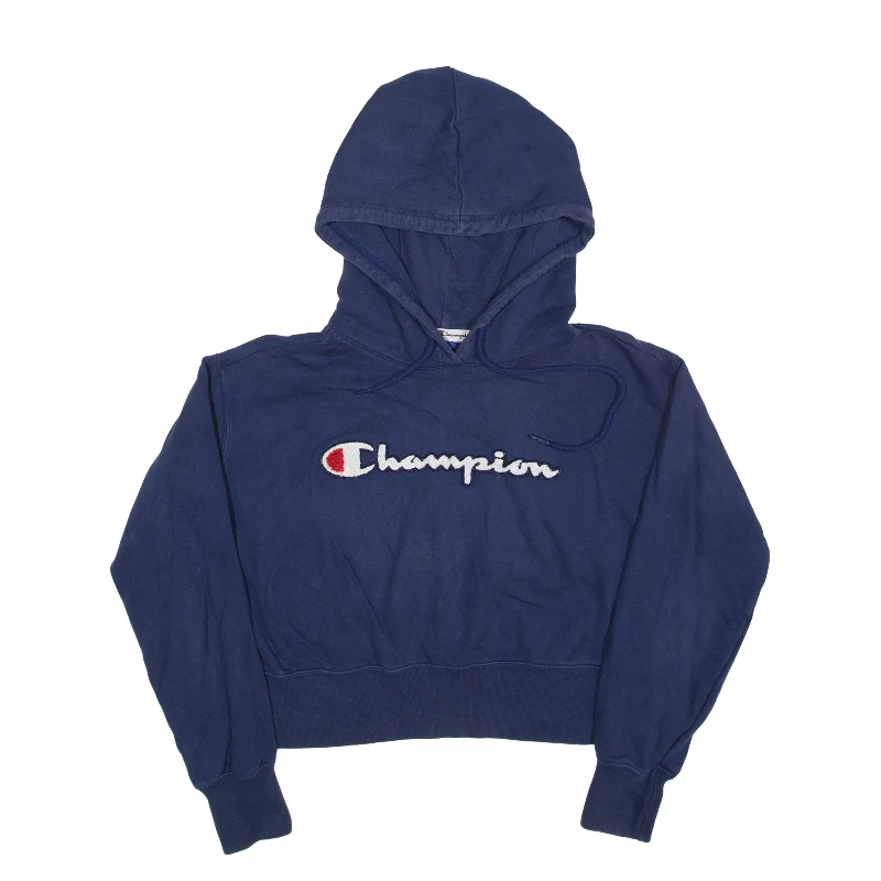 CHAMPION Crop Hoodie Blue Pullover Womens S Wrist Length Sleeve
