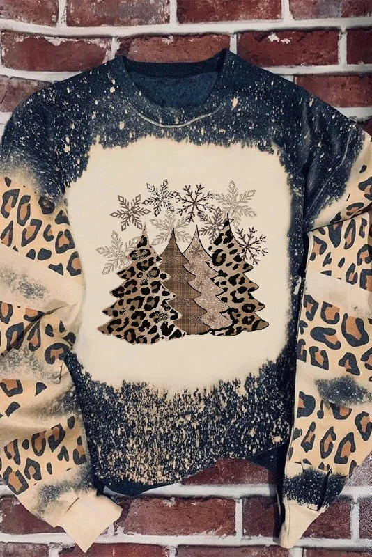 Black Christmas Tree Leopard Color Block Pullover Sweatshirt Cashmere Luxurious Pullover