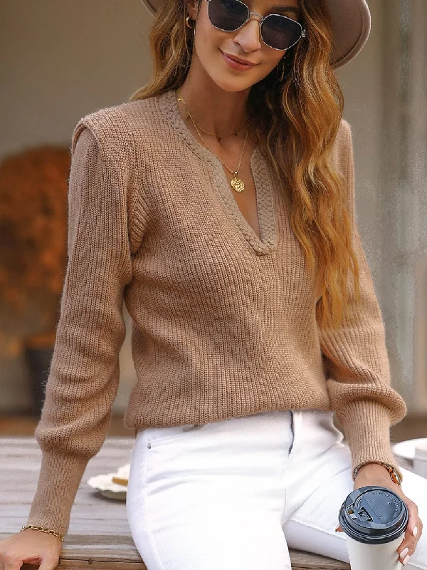 Puff Sleeve Knit Pullover Honey Neck Pullover