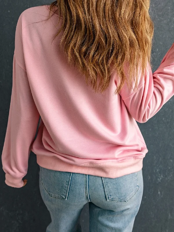 Relaxed Fit Pink Pullover Cold Shoulder Design