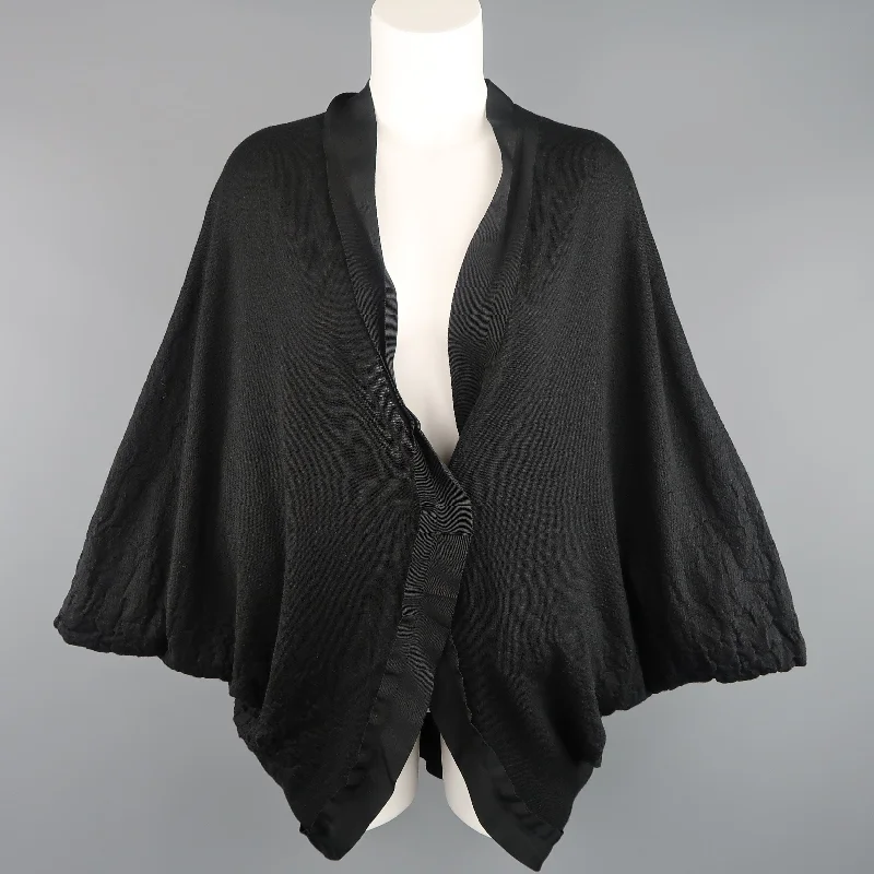 LANVIN Size M Black Textured Jersey Knit Batwing Cardigan Fitted Loose Oversized