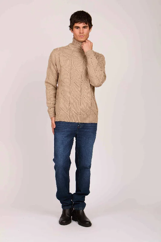 Men Regular Fit Pullover - Brown Ribbed Crew Neck