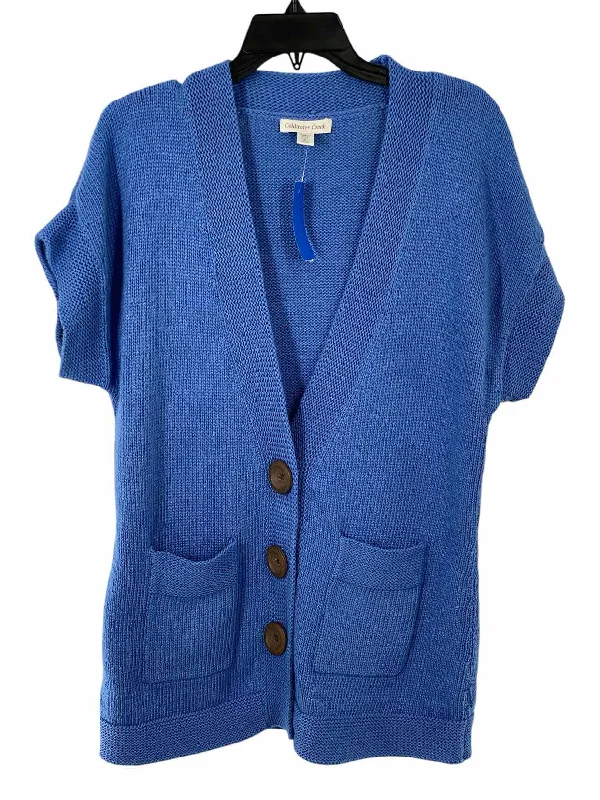 Coldwater Creek Size M Blue Cardigan Sweater Satin Blend Silk Blend Wool Blend