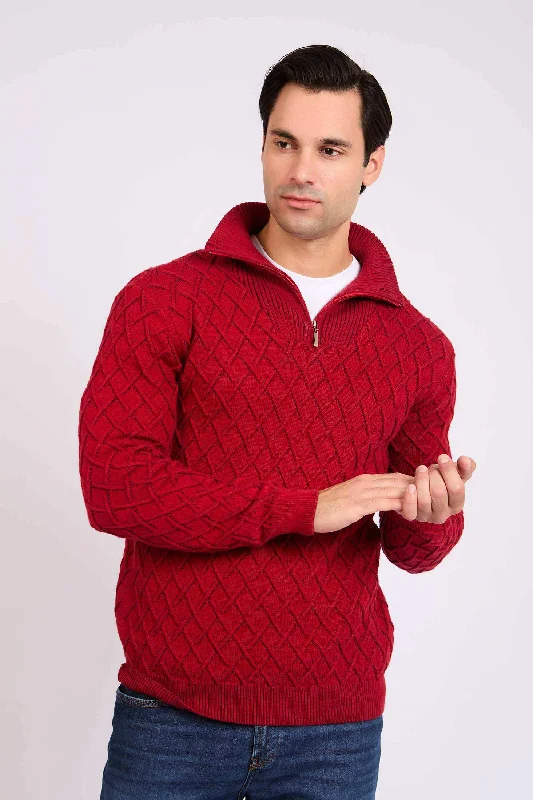 Men Regular Fit Pullover - Red Fine Merino Wool