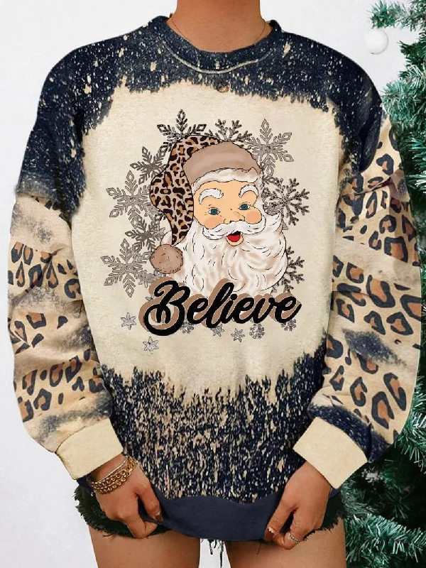 Beloved Black Santa Claus Bleach Print Graphic Pullover Sweatshirt Alpaca Blend Soft