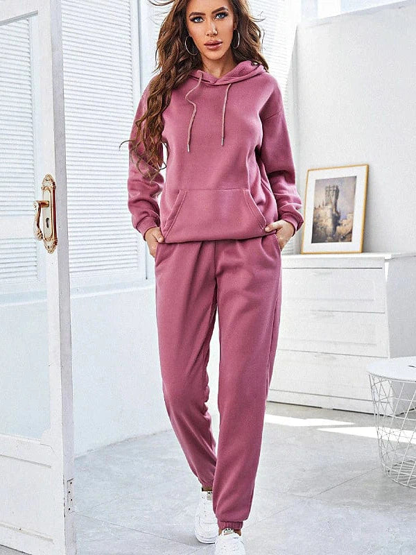 2-Piece Pullover Hoodie and Sweatpants Set for Women Open Front Cardigan