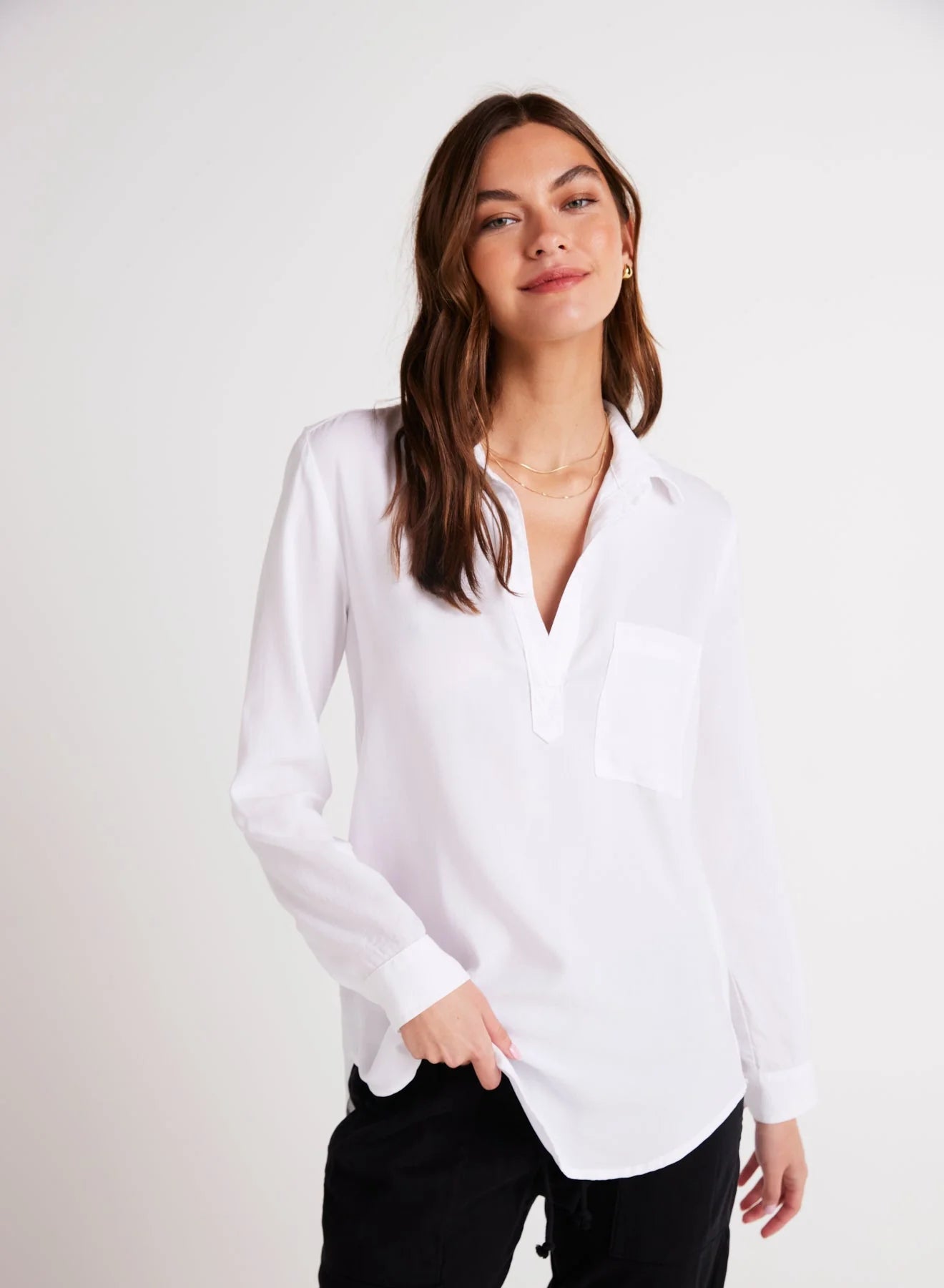 Bella Dahl Long Sleeve Pullover Tunic - White Open Neck Pullover