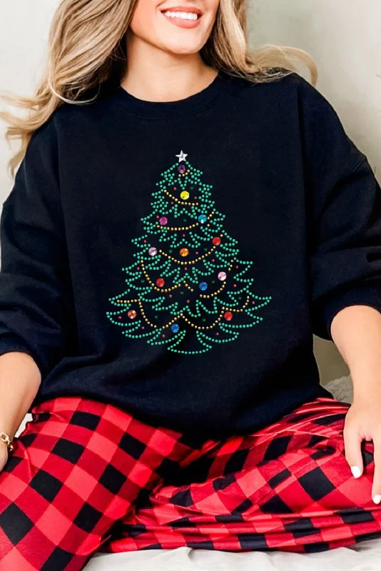 Rhinestone Christmas Tree Graphic Pullover Sweatshirt Short Sleeve Top