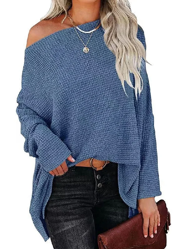 Cozy Off-Shoulder Knit Pullover Sweater Seamless Knit Pullover