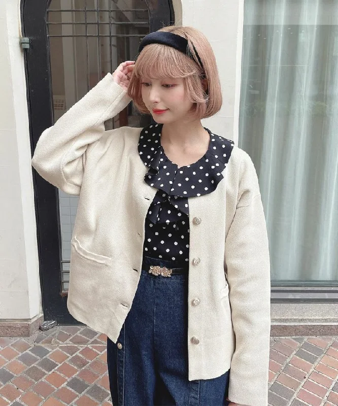 Gold Button Cocoon Knit Cardigan / an another angelus [51BJ04j004]. Zippered Buttoned Snapped