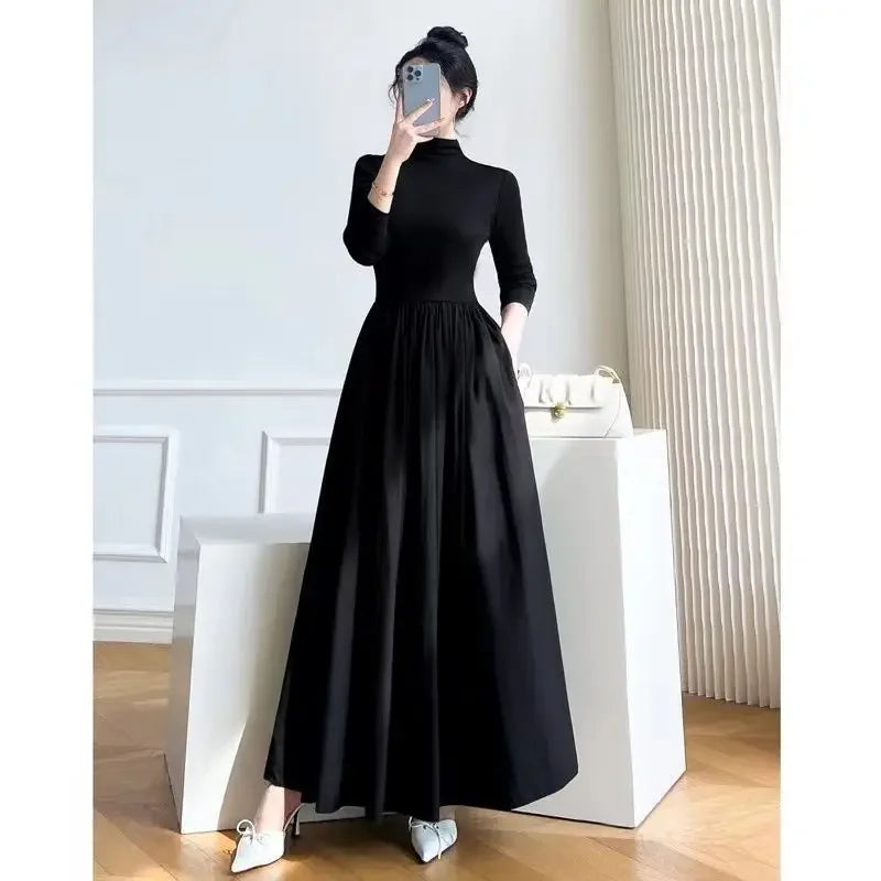 Getadme  New Slim Long Sleeve Elegant Dress Autumn Winter Thin Casual Temperament Pullovers Women's Clothing Office Lady Simplicity Puff Sleeve Stylish