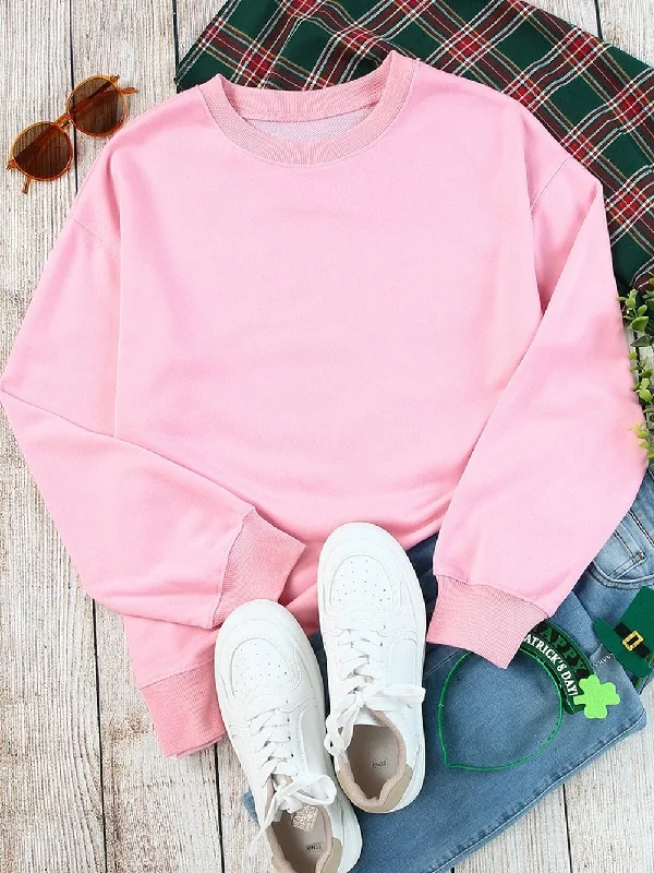 Casual Pink Pullover Lantern Sleeve Elegant