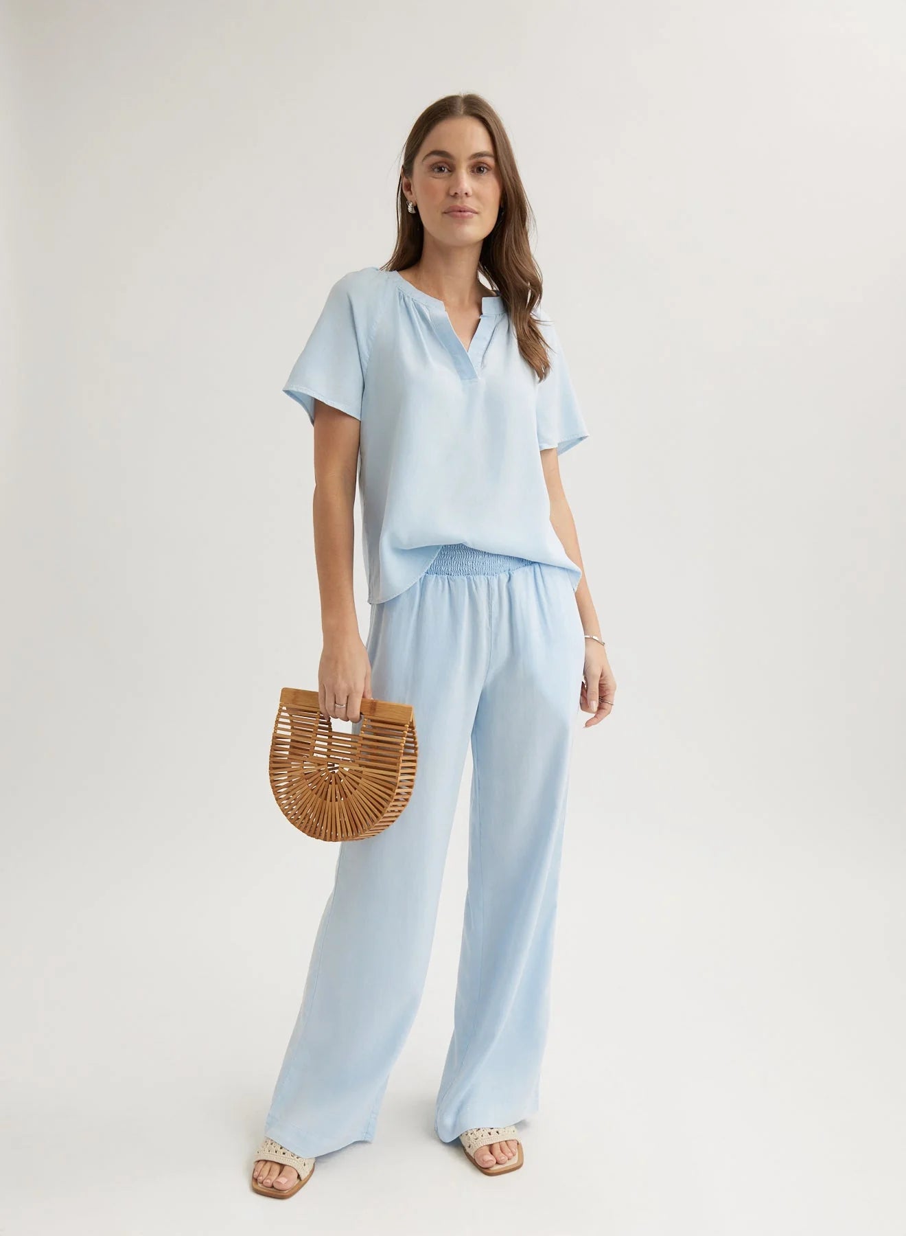 Bella Dahl Flowy Short Sleeve Pullover - Clear Water Mock Neck Pullover