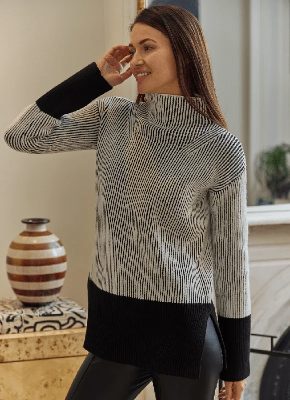 Alia Cozy Rib Pullover | Black Three Quarter Sleeve