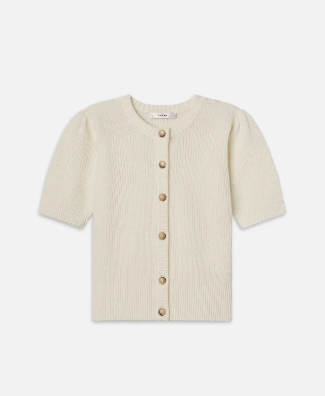 Shrunken Short Sleeve Cardigan Collared Crew Neck Turtle Neck