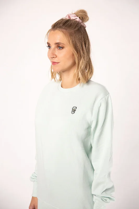 Kaffee Hipster | Bestickter Bio-Baumwoll Frauen Pullover Bardot Neck Top