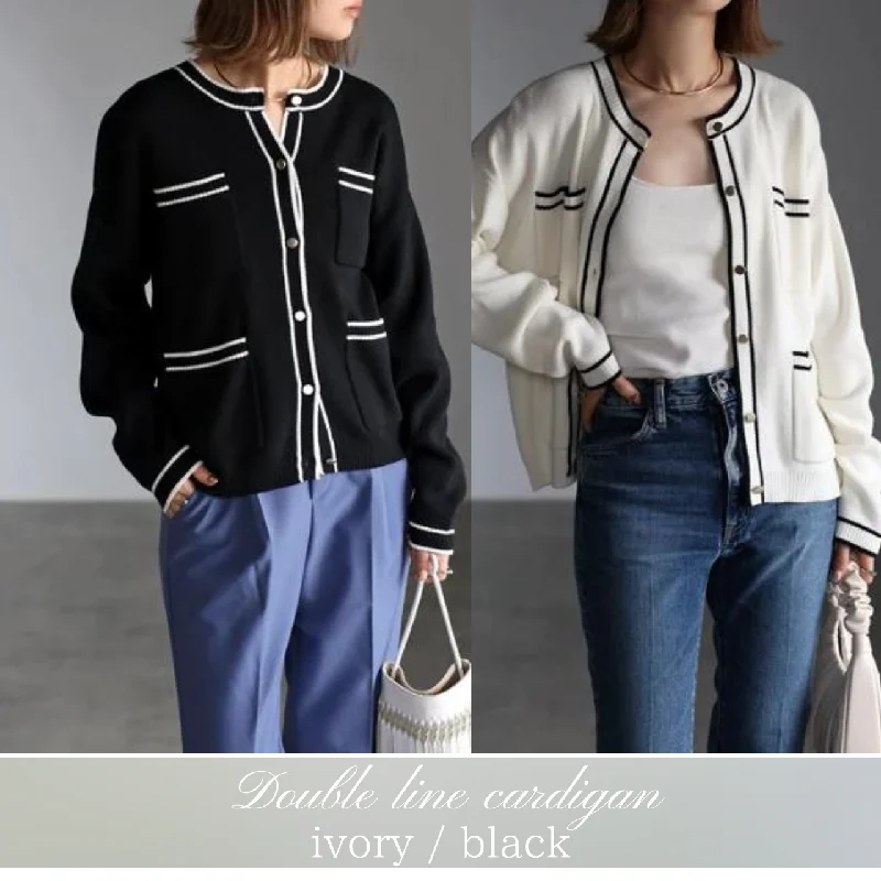 Double Line Cardigan Welt Pockets Slit Pockets Flap Pockets