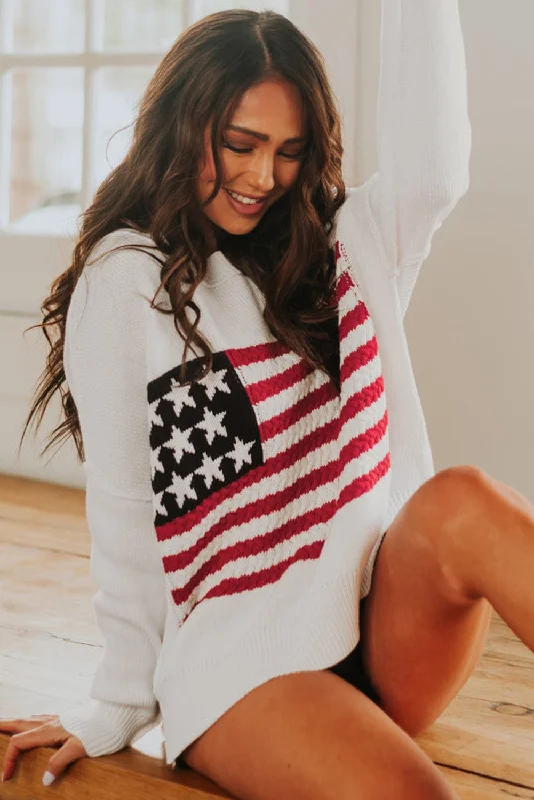 American Flag Knit Pullover Kimono Neck Pullover