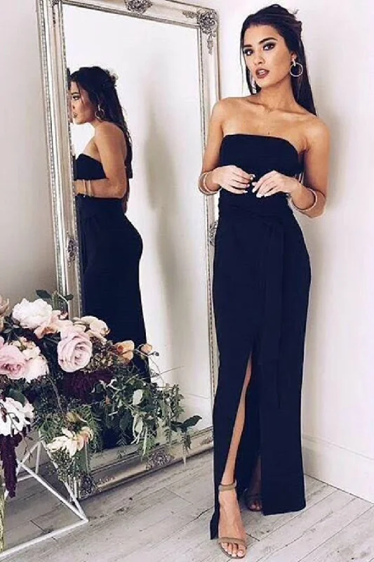 Strapless Evening Dresses Sheath/Column Chiffon With Sash And Slit Floor Length Tunics Essential wardrobe Strapless Evening Dresses Sheath/Column Chiffon With Sash And Slit Floor Length Tunics Essential wardrobe