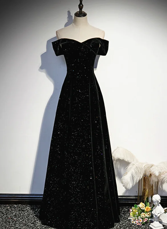 A-line Black Sweetheart Off Shoulder Long Velvet Prom Dress, Black Evening Dress Tunics Versatile stylish A-line Black Sweetheart Off Shoulder Long Velvet Prom Dress, Black Evening Dress Tunics Versatile stylish